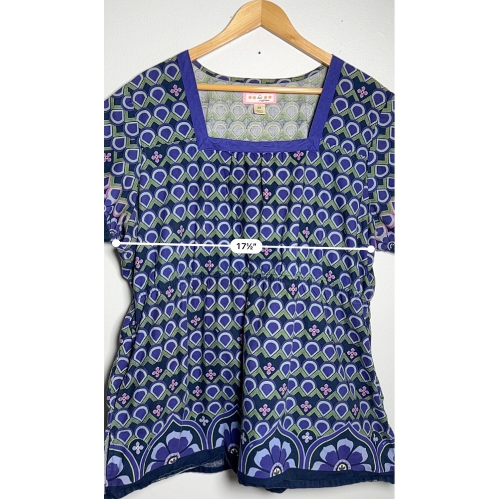 Koi by Kathy Peterson Womens Scrub Top Purple Green Geometric Comfy Cotton 2X - Picture 5 of 11